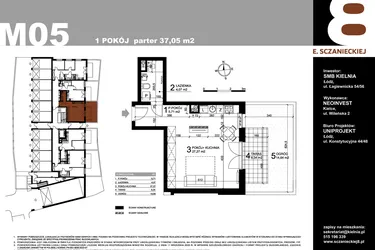 Rzut - Mieszkanie na sprzedaż 1 pokój o powierzchni 37,05 m² - numer M05 w Sczanieckiej 8