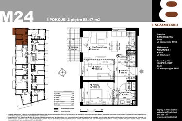 Rzut - Mieszkanie na sprzedaż 3 pokoje o powierzchni 58,47 m² - numer M24 w Sczanieckiej 8