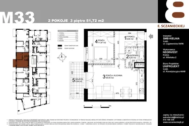 Rzut - Mieszkanie na sprzedaż 2 pokoje o powierzchni 51,72 m² - numer M33 w Sczanieckiej 8