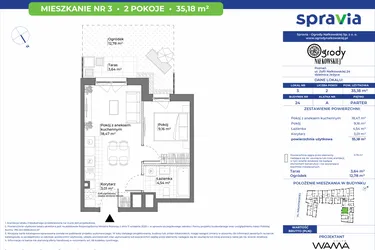 Rzut - Mieszkanie na sprzedaż 2 pokoje o powierzchni 35,18 m² - numer 24/3 w Ogrody Nałkowskiej