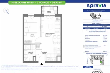 Rzut - Mieszkanie na sprzedaż 2 pokoje o powierzchni 36,7 m² - numer 24/10 w Ogrody Nałkowskiej