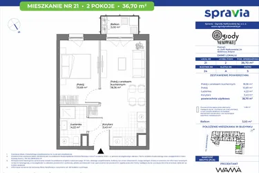 Rzut - Mieszkanie na sprzedaż 2 pokoje o powierzchni 36,7 m² - numer 24/21 w Ogrody Nałkowskiej
