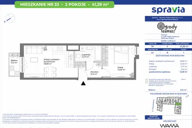 Rzut - Mieszkanie na sprzedaż 2 pokoje o powierzchni 41,29 m² - numer 24/33 w Ogrody Nałkowskiej