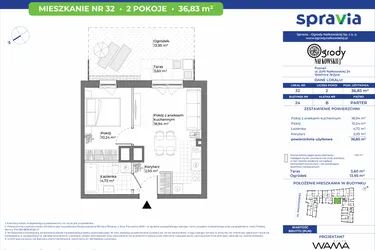 Rzut - Mieszkanie na sprzedaż 2 pokoje o powierzchni 36,83 m² - numer 24/32 w Ogrody Nałkowskiej