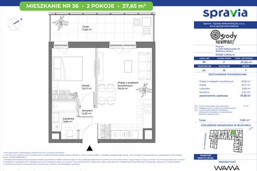 Rzut - Mieszkanie na sprzedaż 2 pokoje o powierzchni 37,65 m² - numer 24/36 w Ogrody Nałkowskiej