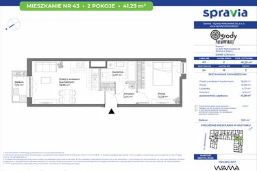 Rzut - Mieszkanie na sprzedaż 2 pokoje o powierzchni 41,29 m² - numer 24/43 w Ogrody Nałkowskiej