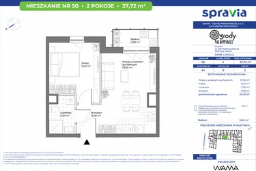 Rzut - Mieszkanie na sprzedaż 2 pokoje o powierzchni 37,72 m² - numer 24/50 w Ogrody Nałkowskiej