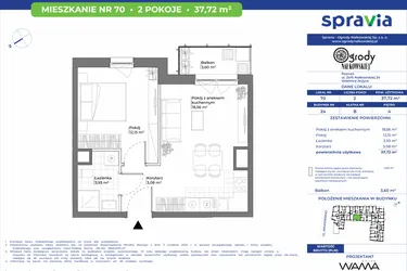 Rzut - Mieszkanie na sprzedaż 2 pokoje o powierzchni 37,72 m² - numer 24/70 w Ogrody Nałkowskiej