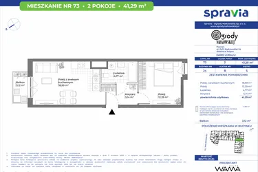 Rzut - Mieszkanie na sprzedaż 2 pokoje o powierzchni 41,29 m² - numer 24/73 w Ogrody Nałkowskiej