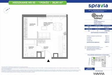 Rzut - Mieszkanie na sprzedaż 1 pokój o powierzchni 36,9 m² - numer 24/93 w Ogrody Nałkowskiej