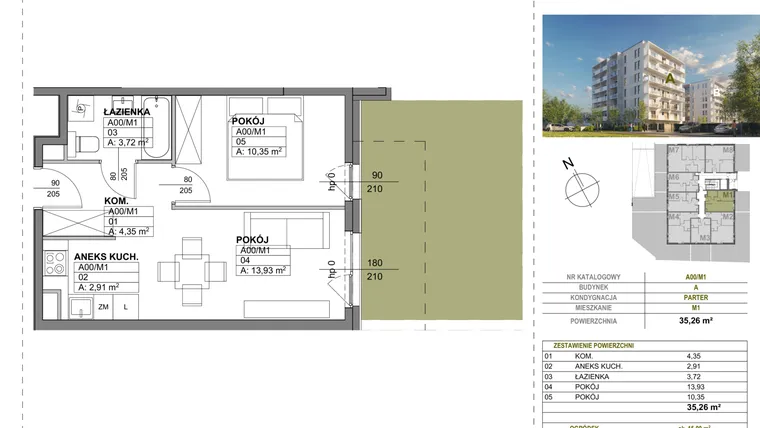 Rzut - Mieszkanie na sprzedaż 2 pokoje o powierzchni 35,26 m² - numer A00_M1 w Wierzbowy Park