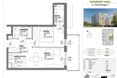 Rzut - Mieszkanie na sprzedaż 2 pokoje o powierzchni 38,52 m² - numer A00_M9 w Wierzbowy Park