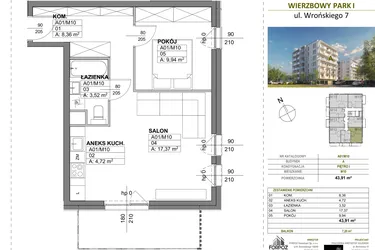 Rzut - Mieszkanie na sprzedaż 2 pokoje o powierzchni 43,91 m² - numer A00_M10 w Wierzbowy Park