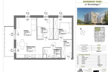 Rzut - Mieszkanie na sprzedaż 3 pokoje o powierzchni 59,62 m² - numer A00_M15 w Wierzbowy Park