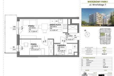 Rzut - Mieszkanie na sprzedaż 2 pokoje o powierzchni 33,64 m² - numer A00_M14 w Wierzbowy Park