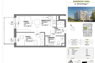 Rzut - Mieszkanie na sprzedaż 2 pokoje o powierzchni 33,64 m² - numer A00_M22 w Wierzbowy Park