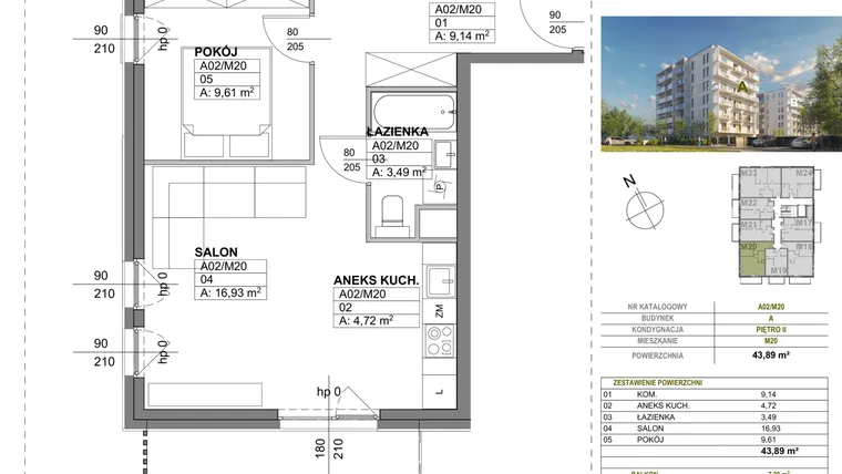 Rzut - Mieszkanie na sprzedaż 2 pokoje o powierzchni 43,89 m² - numer A00_M20 w Wierzbowy Park