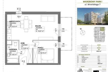 Rzut - Mieszkanie na sprzedaż 2 pokoje o powierzchni 46,03 m² - numer A00_M24 w Wierzbowy Park