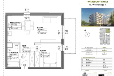 Rzut - Mieszkanie na sprzedaż 2 pokoje o powierzchni 46,03 m² - numer A00_M32 w Wierzbowy Park