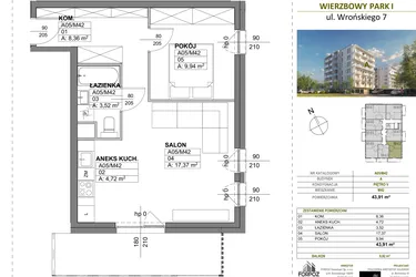 Rzut - Mieszkanie na sprzedaż 2 pokoje o powierzchni 43,91 m² - numer A00_M42 w Wierzbowy Park
