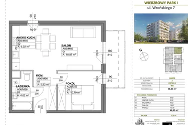 Rzut - Mieszkanie na sprzedaż 2 pokoje o powierzchni 46,03 m² - numer A00_M56 w Wierzbowy Park