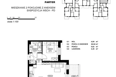 Rzut - Mieszkanie na sprzedaż 2 pokoje o powierzchni 44,3 m² - numer C2-M2 w Stacja Łódź V – etap C2