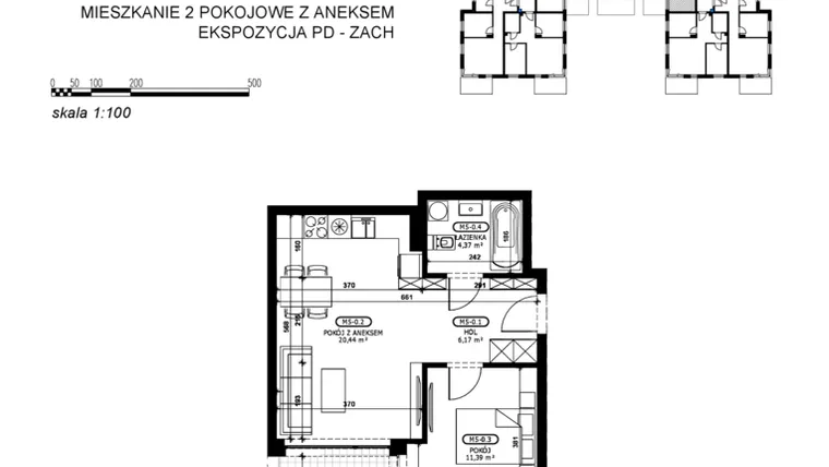 Rzut - Mieszkanie na sprzedaż 2 pokoje o powierzchni 42,37 m² - numer C2-M5 w Stacja Łódź V – etap C2
