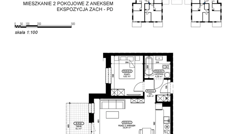 Rzut - Mieszkanie na sprzedaż 2 pokoje o powierzchni 44,3 m² - numer C2-M10 w Stacja Łódź V – etap C2