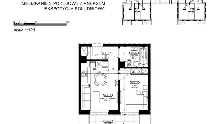 Rzut - Mieszkanie na sprzedaż 2 pokoje o powierzchni 35,92 m² - numer C2-M16 w Stacja Łódź V – etap C2