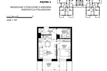 Rzut - Mieszkanie na sprzedaż 2 pokoje o powierzchni 35,63 m² - numer C2-M38 w Stacja Łódź V – etap C2
