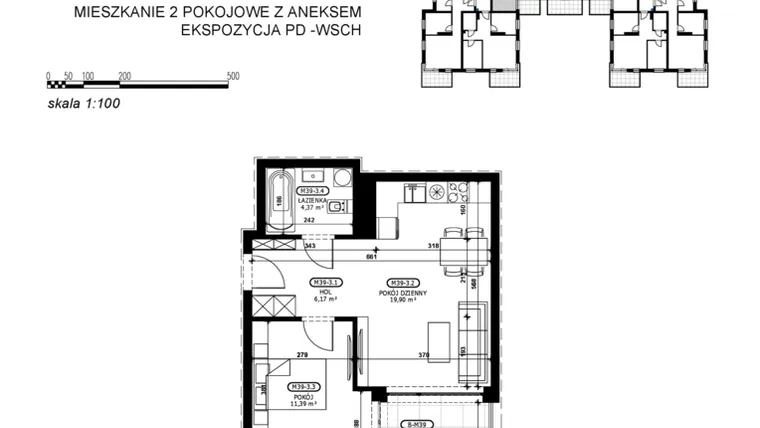 Rzut - Mieszkanie na sprzedaż 2 pokoje o powierzchni 41,83 m² - numer C2-M39 w Stacja Łódź V – etap C2
