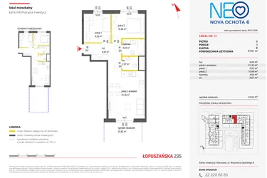 Rzut - Mieszkanie na sprzedaż 3 pokoje o powierzchni 57,61 m² - numer 63 w Neo Nova Ochota 6