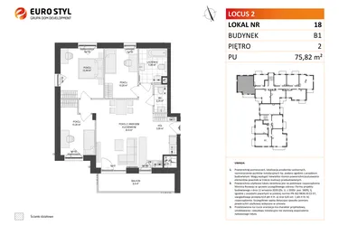 Rzut - Mieszkanie na sprzedaż 4 pokoje o powierzchni 75,82 m² - numer 18 w Locus 2