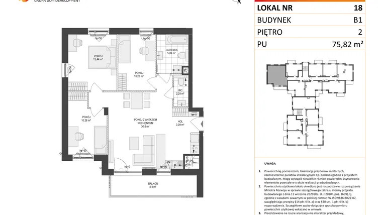 Rzut - Mieszkanie na sprzedaż 4 pokoje o powierzchni 75,82 m² - numer 18 w Locus 2