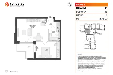 Rzut - Mieszkanie na sprzedaż 2 pokoje o powierzchni 43,92 m² - numer 33 w Locus 2