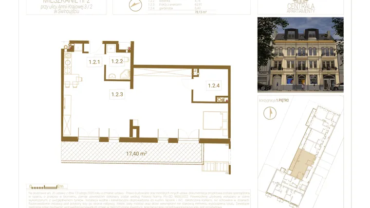 Rzut - Mieszkanie na sprzedaż 2 pokoje o powierzchni 78,13 m² - numer 2 w Centrala