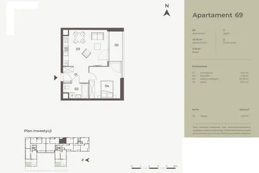 Rzut - Mieszkanie na sprzedaż 2 pokoje o powierzchni 43,74 m² - numer 69 w Monument