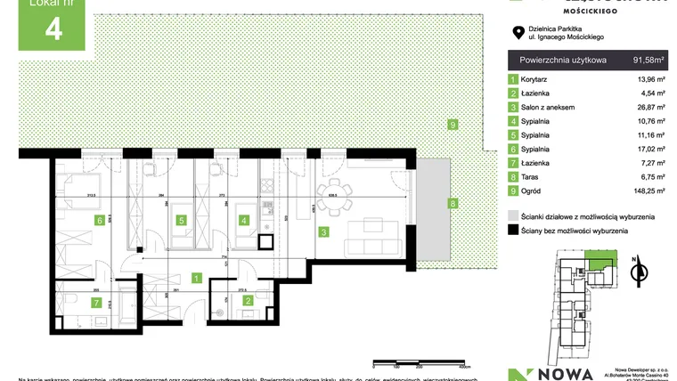 Rzut - Mieszkanie na sprzedaż 4 pokoje o powierzchni 91,58 m² - numer M4 w Nowa Częstochowa Mościckiego