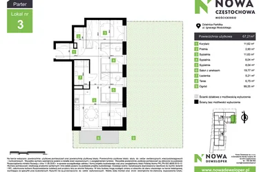 Rzut - Mieszkanie na sprzedaż 4 pokoje o powierzchni 67,21 m² - numer M3 w Nowa Częstochowa Mościckiego