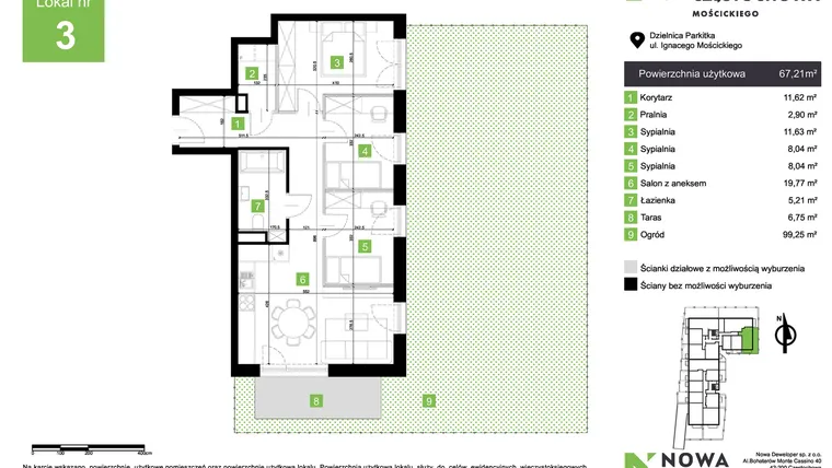 Rzut - Mieszkanie na sprzedaż 4 pokoje o powierzchni 67,21 m² - numer M3 w Nowa Częstochowa Mościckiego