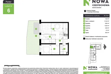 Rzut - Mieszkanie na sprzedaż 3 pokoje o powierzchni 56,1 m² - numer M6 w Nowa Częstochowa Mościckiego