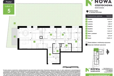 Rzut - Mieszkanie na sprzedaż 4 pokoje o powierzchni 100,03 m² - numer M5 w Nowa Częstochowa Mościckiego