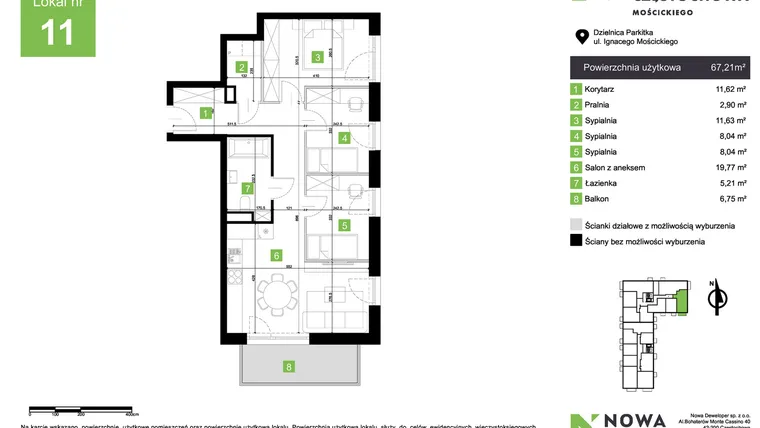 Rzut - Mieszkanie na sprzedaż 4 pokoje o powierzchni 67,21 m² - numer M11 w Nowa Częstochowa Mościckiego