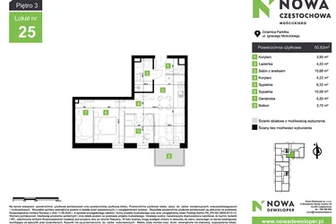 Rzut - Mieszkanie na sprzedaż 3 pokoje o powierzchni 50,63 m² - numer M25 w Nowa Częstochowa Mościckiego