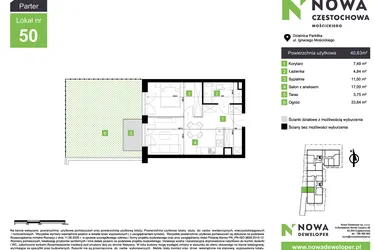 Rzut - Mieszkanie na sprzedaż 2 pokoje o powierzchni 40,83 m² - numer M50 w Nowa Częstochowa Mościckiego