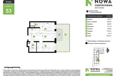Rzut - Mieszkanie na sprzedaż 3 pokoje o powierzchni 47,48 m² - numer M53 w Nowa Częstochowa Mościckiego