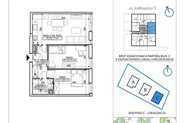 Rzut - Mieszkanie na sprzedaż 3 pokoje o powierzchni 55,66 m² - numer 5-4 w Jodłowicka 5