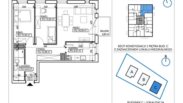 Rzut - Mieszkanie na sprzedaż 3 pokoje o powierzchni 63,18 m² - numer 5-10 w Jodłowicka 5