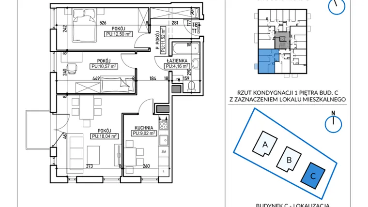 Rzut - Mieszkanie na sprzedaż 3 pokoje o powierzchni 65,81 m² - numer 5-14 w Jodłowicka 5