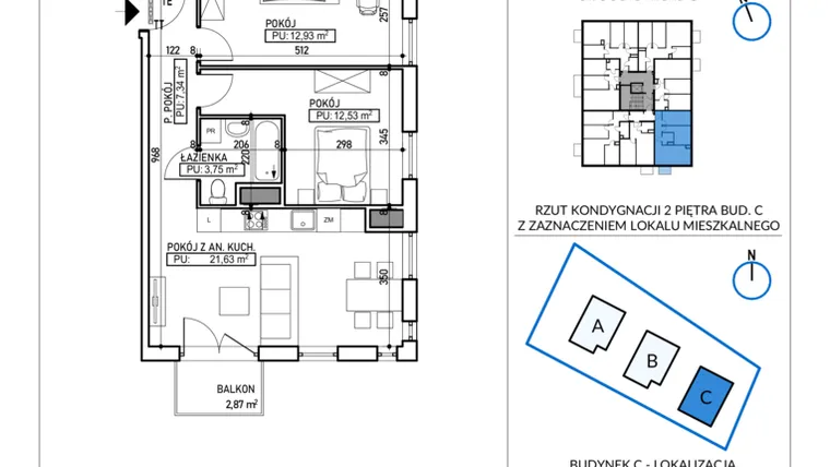 Rzut - Mieszkanie na sprzedaż 3 pokoje o powierzchni 58,18 m² - numer 5-19 w Jodłowicka 5